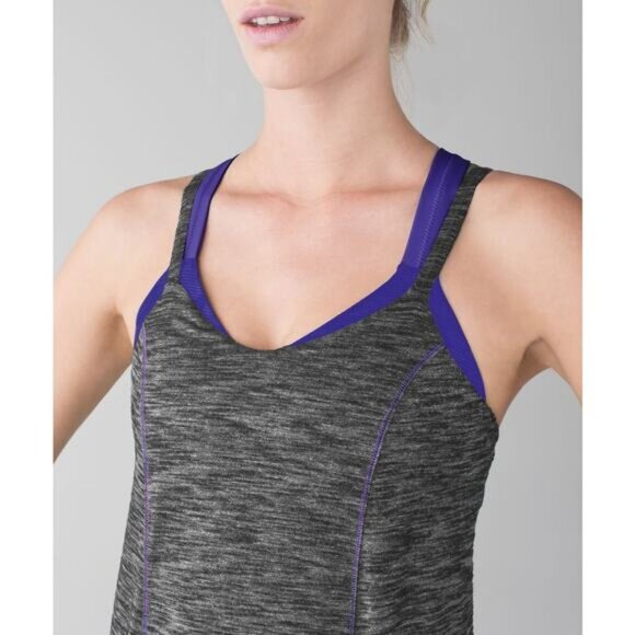 Lululemon Run For Gold Tank In Heathered Black / Iris Flower Size 8 - Picture 2 of 7